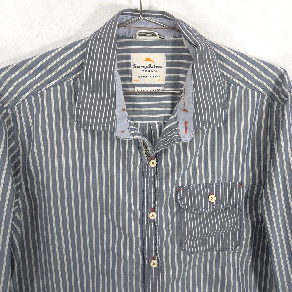 Tommy Bahama Shirt Mens Medium Gray Striped Island Modern Fit Casual Long Sleeve - Picture 2 of 9